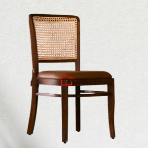Wooden Knitted Cane Chair with Armrest
