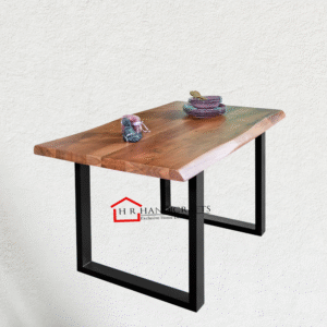 Metal Bucks Straight Cut Solid Sheesham Wood Table with Black U-Shaped Legs