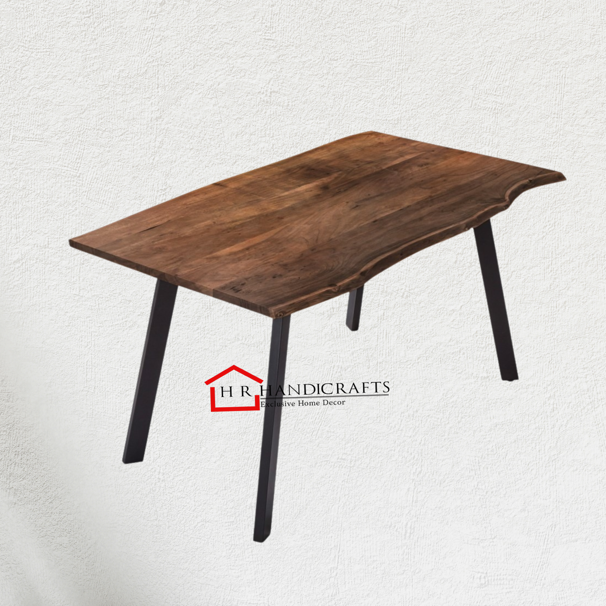 Dining Table- Rectangle Marble Effect Grey Top with U Shape Metal Black Legs