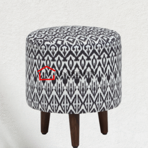 Fabric Seating Stool in Provincial Teak Finish | Upholstered Sheesham Wood Ottoman by HR Handicrafts