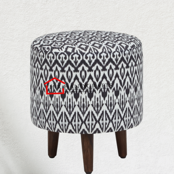 Fabric Seating Stool in Provincial Teak Finish | Upholstered Sheesham Wood Ottoman by HR Handicrafts