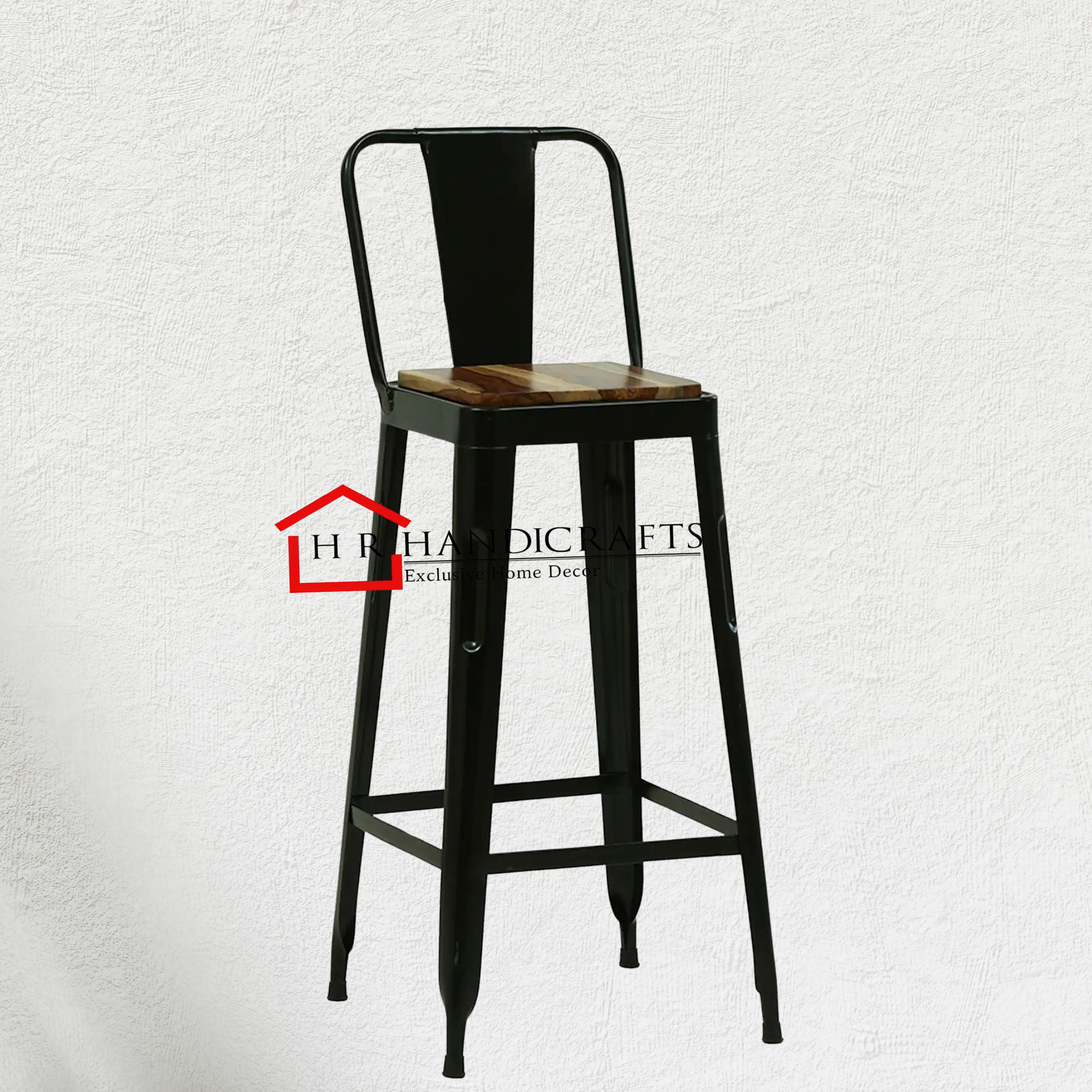 Industrial Vintage Bar Stool Chair – Metal & Wood Combo