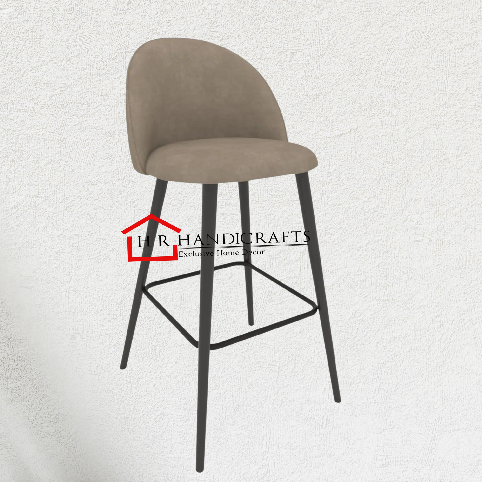 Modern Grey Upholstered Bar Stools with Black Metal Legs