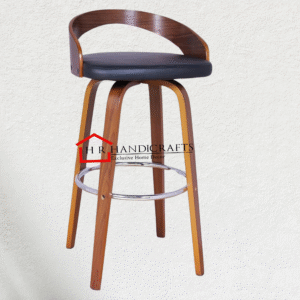 Classic Brown Bar Stool – Faux Leather & Walnut Wood