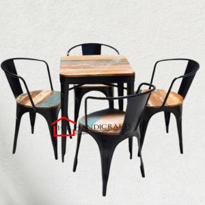 Reclaimed Wood Dining Table with 4 Black Metal Chairs | Rustic Industrial Dining Set