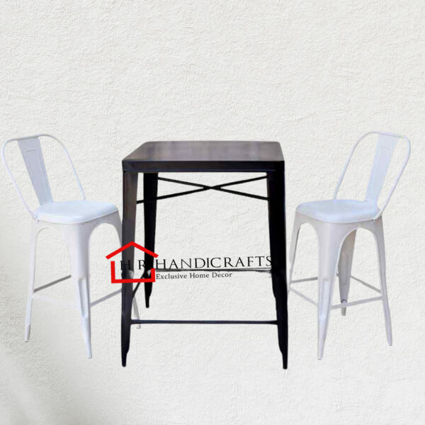 Metal Bar Height Table Set with 2 White Barstools | HR Handicrafts