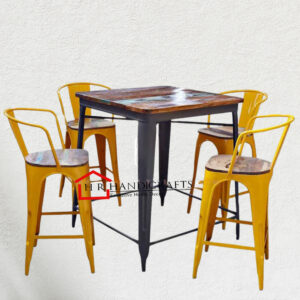 Reclaimed Wood Bar Height Table Set with 4 Yellow Tolix Barstools | HR Handicrafts