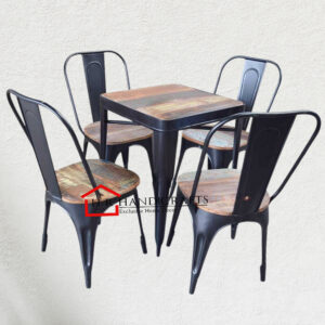 Reclaimed Wood Dining Table Set with 4 Black Tolix Chairs | HR Handicrafts