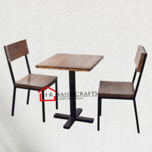 Solid Wood Dining Table with 2 Industrial Style Chairs | HR Handicrafts