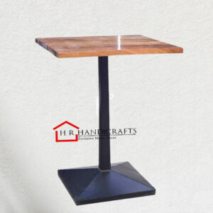 Bar Height Square Table with Metal Base and Wooden Top | HR Handicrafts