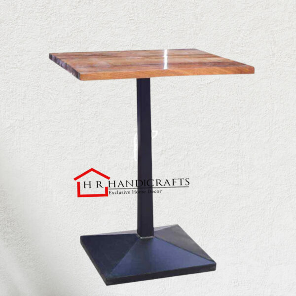 Bar Height Square Table with Metal Base and Wooden Top | HR Handicrafts