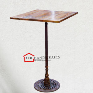 Bar Height Table with Cast Iron Base and Reclaimed Wood Top | HR Handicrafts