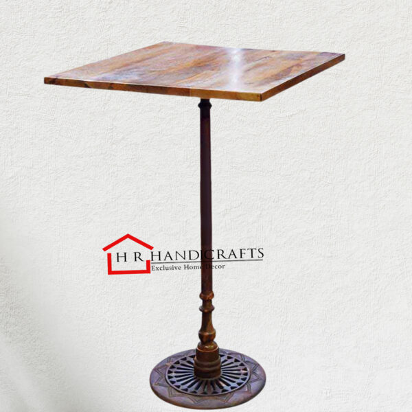 Bar Height Table with Cast Iron Base and Reclaimed Wood Top | HR Handicrafts