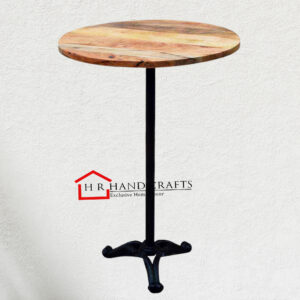 Designer Bar-Height Table with Cast Iron Base & Solid Wood Top | HR Handicrafts