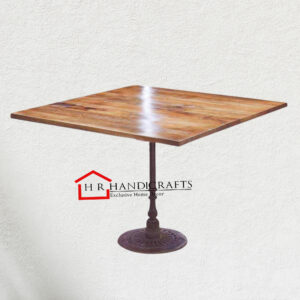 Square Wooden Dining Table with Cast Iron Pedestal Base | HR Handicrafts
