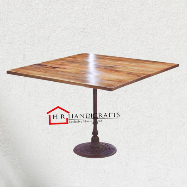 Square Wooden Dining Table with Cast Iron Pedestal Base | HR Handicrafts