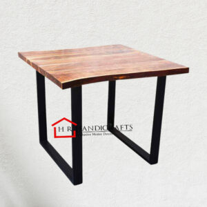 Industrial-Style Square Dining Table with Natural Edge Wood Top | HR Handicrafts