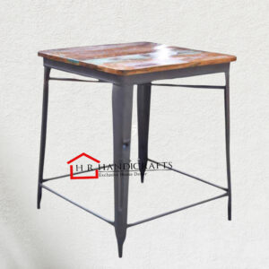 Square Bar Table with Metal Legs and Reclaimed Wood Top | HR Handicrafts