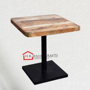 Square Dining Table with Metal Base and Rounded Edge Wooden Top | HR Handicrafts