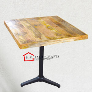 Old Pro Casting Center Table with Square Wooden Top and Cast Iron Base | HR Handicrafts