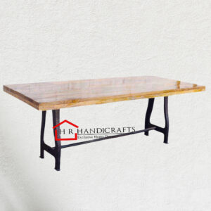 Provocative Casting Dining Table with Rectangular Mango Wood Top and Cast Iron Base | HR Handicrafts
