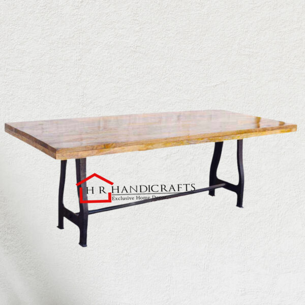 Provocative Casting Dining Table with Rectangular Mango Wood Top and Cast Iron Base | HR Handicrafts