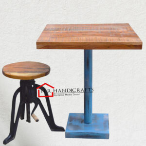 Distress Foodcourt Furniture Combo with Rustic Wood Top and Iron Frame | HR Handicrafts