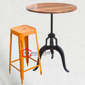 Heavy-Duty Bar Furniture Combo with Cast Iron Frame and Round Wooden Top | HR Handicrafts