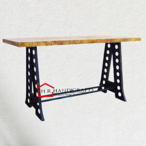 Rustic Wrought Iron Bar Table with Wooden Top for Bars & Lounges | HR Handicrafts