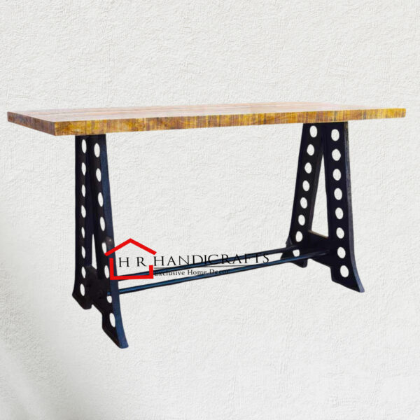 Rustic Wrought Iron Bar Table with Wooden Top for Bars & Lounges | HR Handicrafts