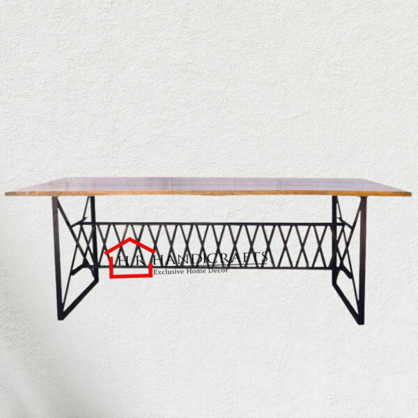 Solid Metal Zig-Zag Dining Table with Oval Mango Wood Top | HR Handicrafts