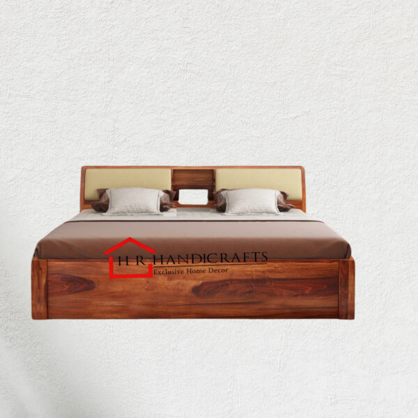 Solid Sheesham Wood King Size Bed Without Storage | Honey Finish | HR Handicrafts