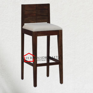 Sheesham Wood Full Back Bar Stool in Provincial Teak Finish with Beige Cushion | HR Handicrafts
