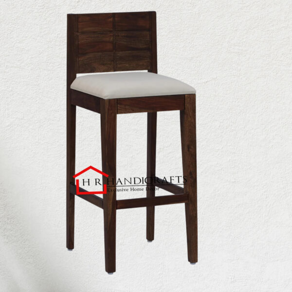 Sheesham Wood Full Back Bar Stool in Provincial Teak Finish with Beige Cushion | HR Handicrafts