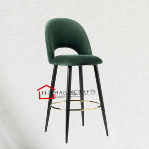 Velvet Bar Chair in Green Colour with 30-Inch Seating Height | HR Handicrafts