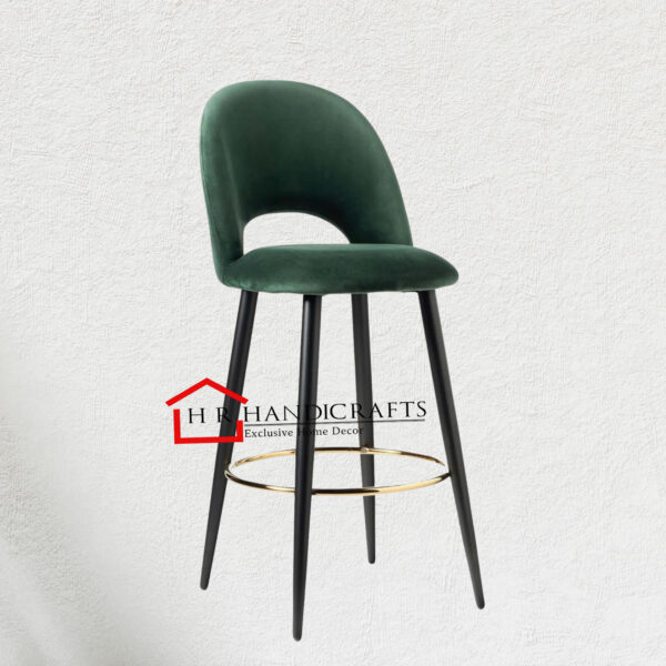 Velvet Bar Chair in Green Colour with 30-Inch Seating Height | HR Handicrafts