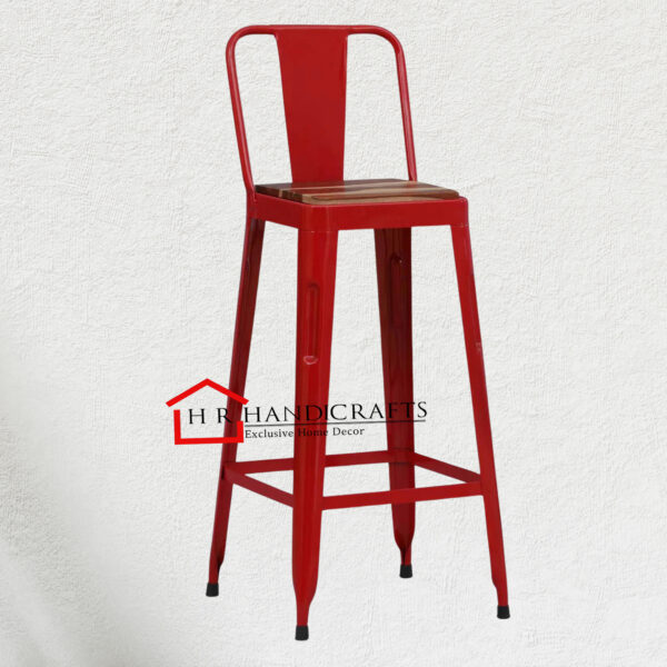 Metal Bar Stool in Red Colour with Full Back | HR Handicrafts