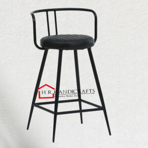 Metal Bar Chair in Black Finish with Leatherette Seat | HR Handicrafts