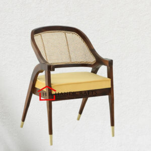 Sheesham Wood Accent Arm Chair with Rattan Cane Work & Cream Cushion | HR Handicrafts