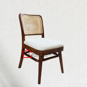 Sheesham Wood Dining Chair with Cane Rattan Back and Cushioned Seat | HR Handicrafts