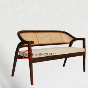 Enigma Rattan Settee in Ivory Color | Teak Wood Sofa by HR Handicrafts