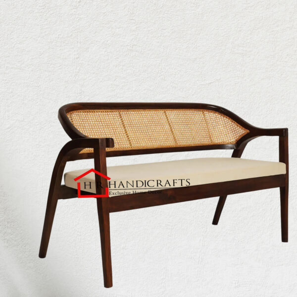 Enigma Rattan Settee in Ivory Color | Teak Wood Sofa by HR Handicrafts