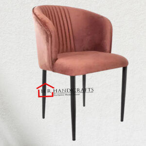 Coral Pink Velvet Mid Back Cafe Chair with Arms | HR Handicrafts