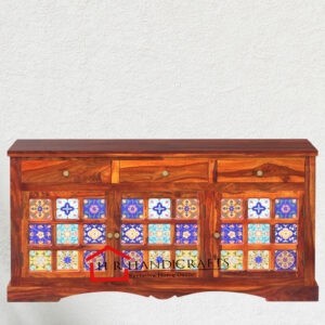 Sheesham Wood Sideboard in Honey Oak Finish | Solid Wood Dining Storage by HR Handicrafts