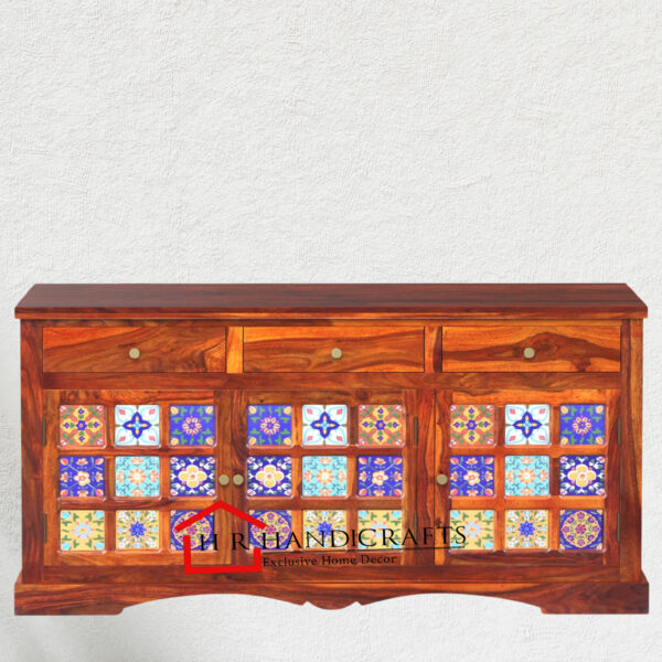 Sheesham Wood Sideboard in Honey Oak Finish | Solid Wood Dining Storage by HR Handicrafts