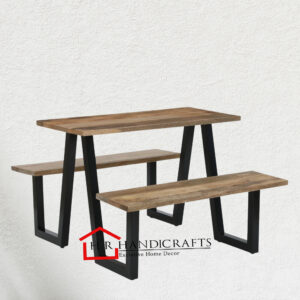 Gonella Solid Wood Dining Set in Natural & Black Finish | Outdoor Furniture by HR Handicrafts