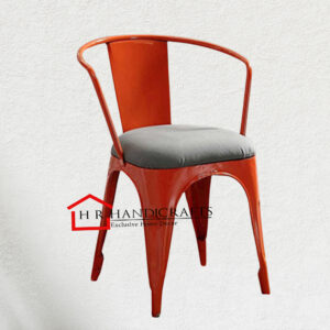 Aero Metal Arm Chair with Fabric in Orange Finish | Low Back Accent Chair by HR Handicrafts