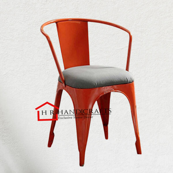 Aero Metal Arm Chair with Fabric in Orange Finish | Low Back Accent Chair by HR Handicrafts