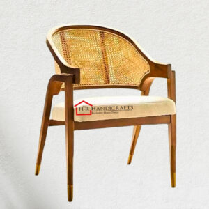 Quick Artsy Wooden Rattan Arm Chair for Dining & Living Room
