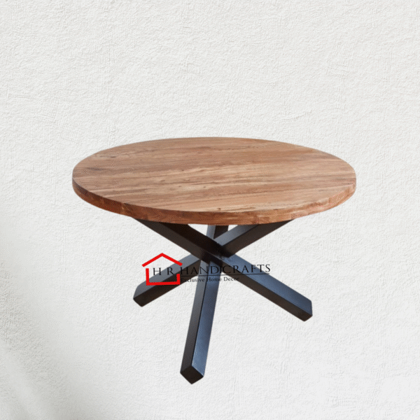 Solid Sheesham Wood Dining Table in Metal Legs